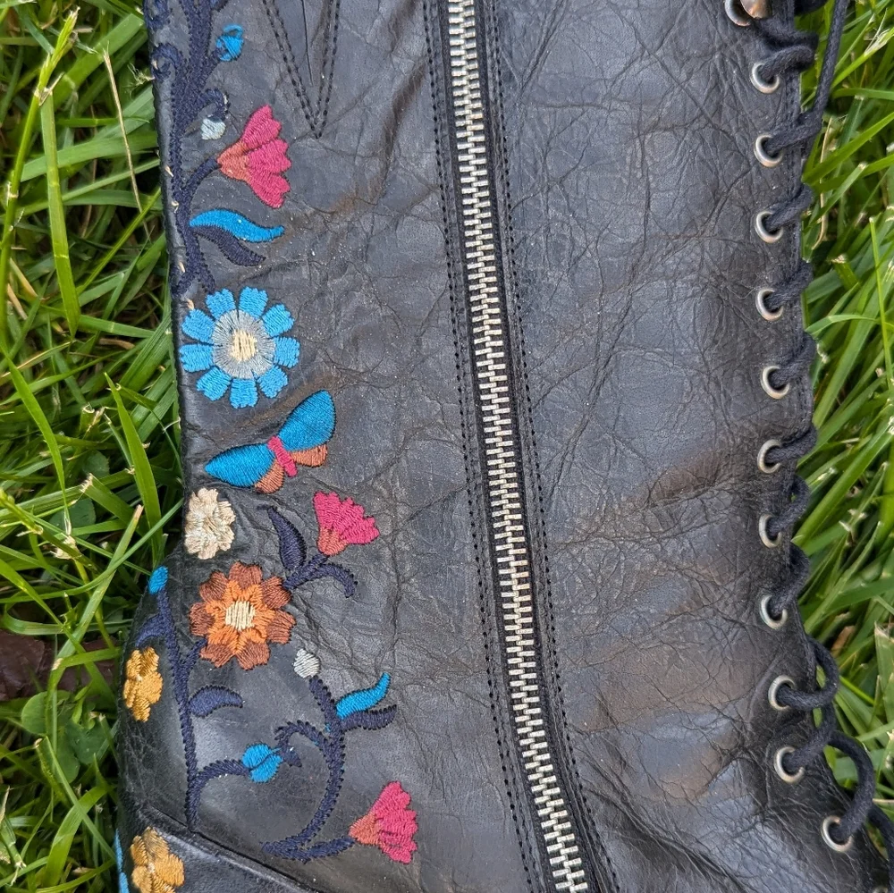 Old Gringo Cate Lace Up Cowboy Boots Black Women's Rare Retro Embroidered Floral - Picture 4 of 15